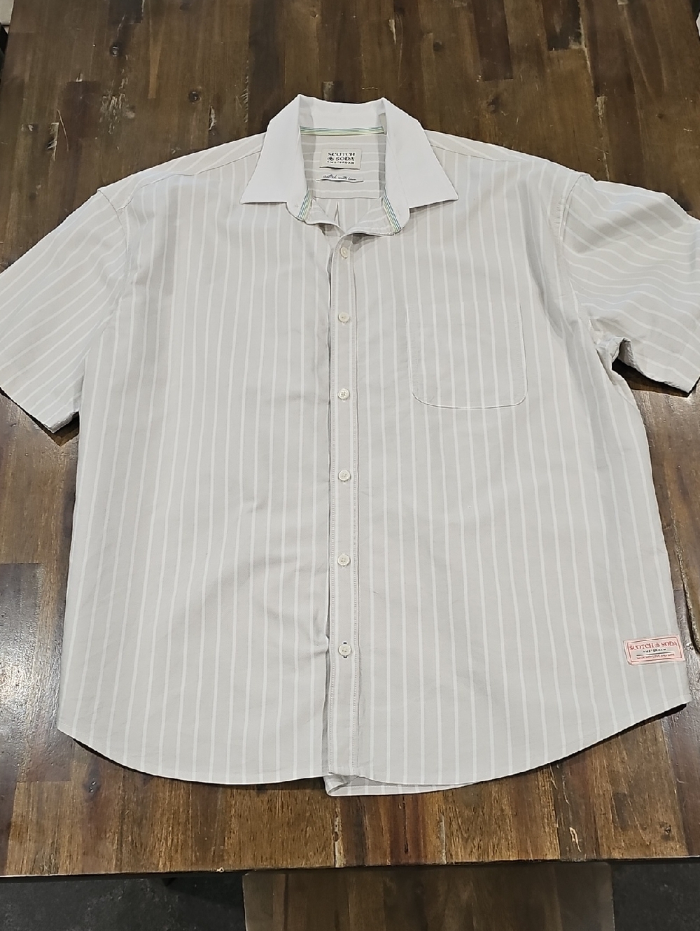 Scotch & Soda White Short-Sleeve Pinstripe Button-Down Camp Shirt